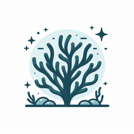 Coral, seaweed and starry sky. Vector illustration.のイラスト素材
