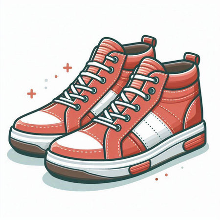 Pair of red sneakers isolated on white background. Vector illustration.のイラスト素材