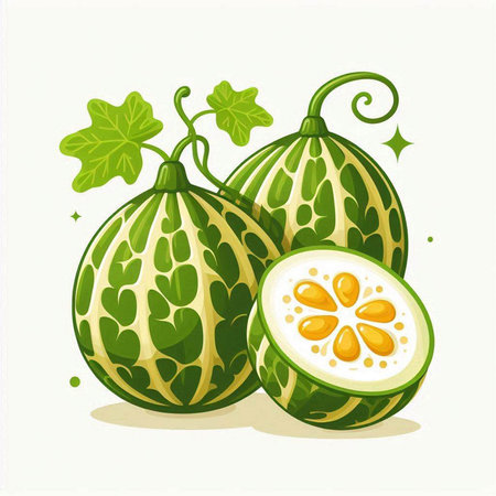 Illustration of watermelons with green leaves on a white backgroundのイラスト素材