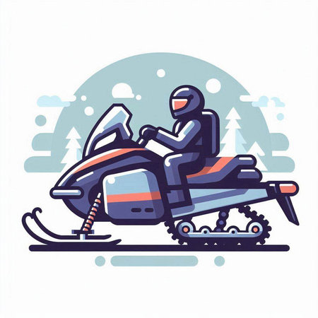 Snowmobile. Winter sport. Vector illustration in flat linear style.のイラスト素材