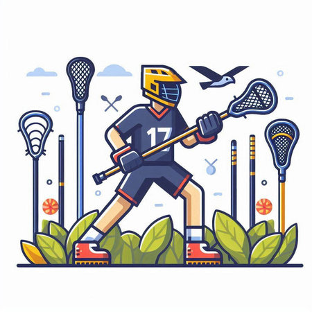 Ice hockey sport game flat icons set isolated vector illustration. Collection of ice hockey players with ball, stick and net.のイラスト素材