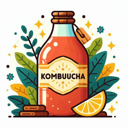 Kombucha bottle. Hand drawn vector illustration in cartoon style.のイラスト素材