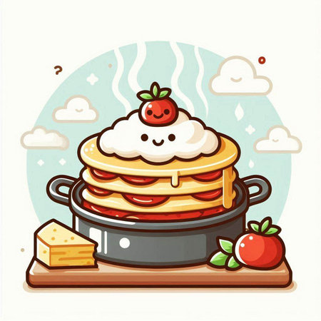 Illustration of a Stack of Pancakes with Berries and Creamのイラスト素材