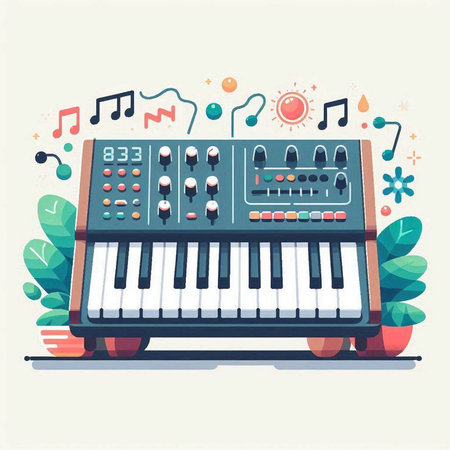 Musical synthesizer. Vector illustration in flat style. Music concept.のイラスト素材