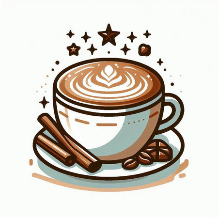 Cup of cappuccino with cinnamon and star. Vector illustration.のイラスト素材