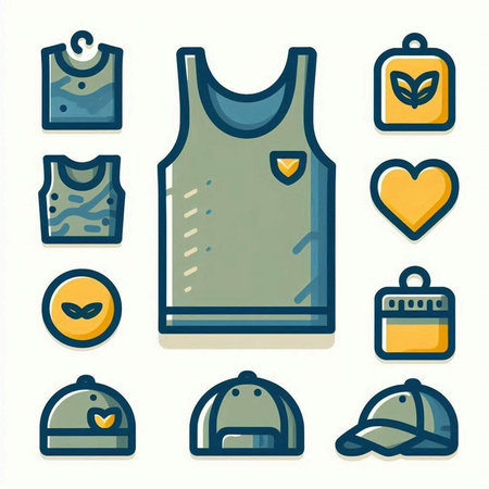Illustration of a set of clothing and accessories icons in a flat styleのイラスト素材