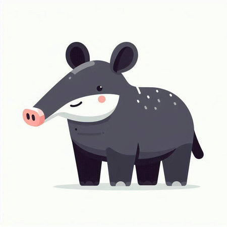 Vector illustration of a cute cartoon tapir isolated on white background.のイラスト素材