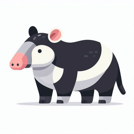 Cartoon cute baby tapir. Vector illustration isolated on white background.のイラスト素材