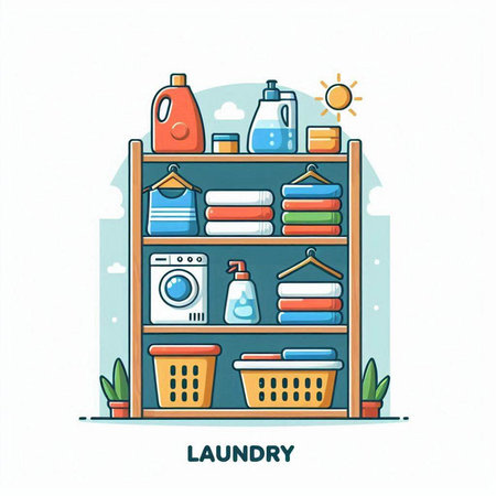 Laundry room vector illustration. Laundry and cleaning service conceptのイラスト素材