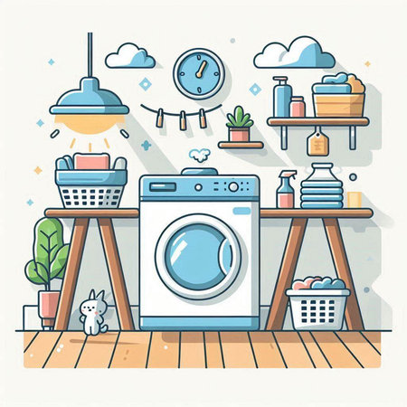 Washing machine and household equipment. Vector illustration in flat style.のイラスト素材