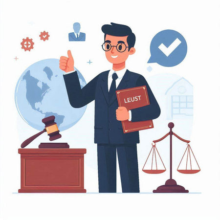 Lawyer or judge with law book. Vector illustration in cartoon styleのイラスト素材