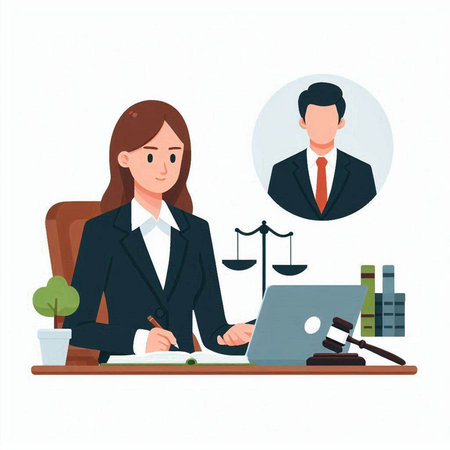 Lawyer or judge working in office. Vector illustration in flat styleのイラスト素材