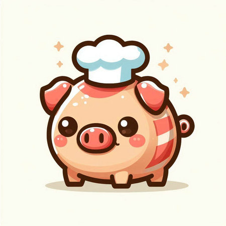 Cute pig in chef hat and chef's hat. Vector illustration.のイラスト素材
