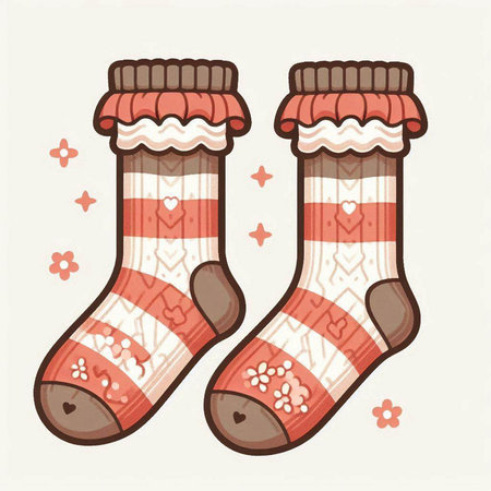Pair of Christmas socks with ornament. Hand drawn vector illustration.のイラスト素材