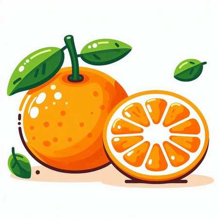 Orange fruit isolated on white background. Vector illustration. Cartoon style.のイラスト素材