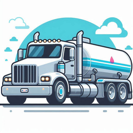Modern semi-trailer truck. Vector illustration in cartoon style.のイラスト素材