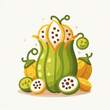 Fruits of passion fruit on white background. Vector illustration in cartoon style.のイラスト素材