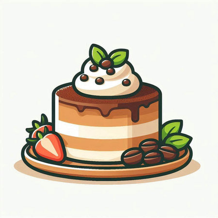 Piece of cake with whipped cream and strawberries, vector illustration.のイラスト素材