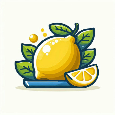 Lemon with leaves. Vector illustration of a lemon on white background.のイラスト素材