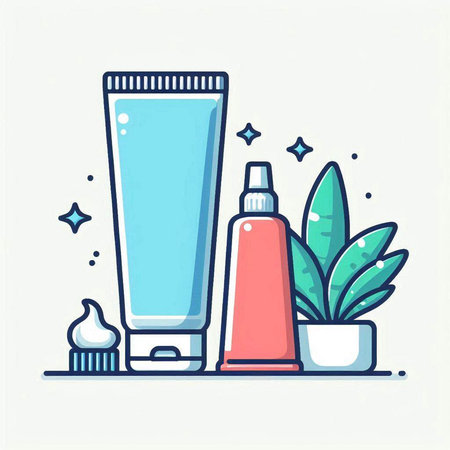 Cosmetic bottle and cream container. Vector illustration in flat style.のイラスト素材