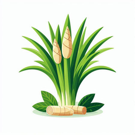 Sugar cane plant isolated on white background. Vector cartoon illustration.のイラスト素材