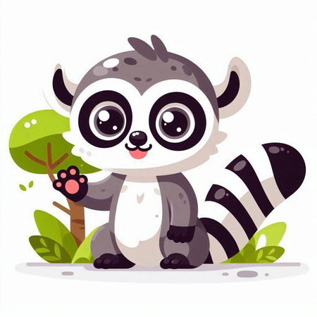 Cute little lemur sitting in the jungle. Vector illustration.のイラスト素材
