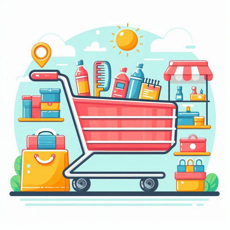 Flat design vector illustration concept of online shopping, e-commerce, e-business, business.のイラスト素材