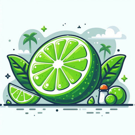 Vector illustration of green lime on a white background. Flat style.のイラスト素材