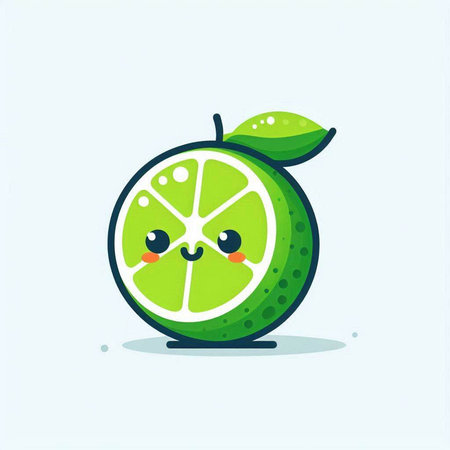 Cute cartoon lime character. Vector flat illustration of citrus fruit.のイラスト素材