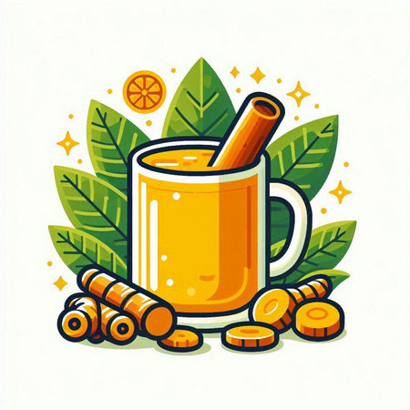 Mulled tea with cinnamon, orange and ginger. Vector illustration.のイラスト素材