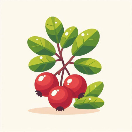Ripe red berry on a branch with leaves. Vector illustrationのイラスト素材