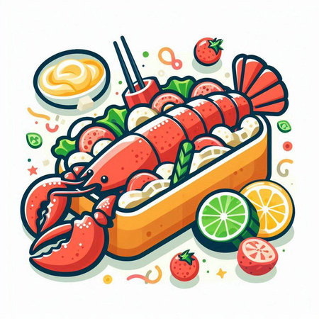 Lobster sushi with sauce. Vector illustration on a white background.のイラスト素材