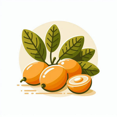 Illustration of kumquat fruit with leaves on white backgroundのイラスト素材