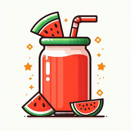 Watermelon smoothie in a glass with a straw. Vector illustration.のイラスト素材