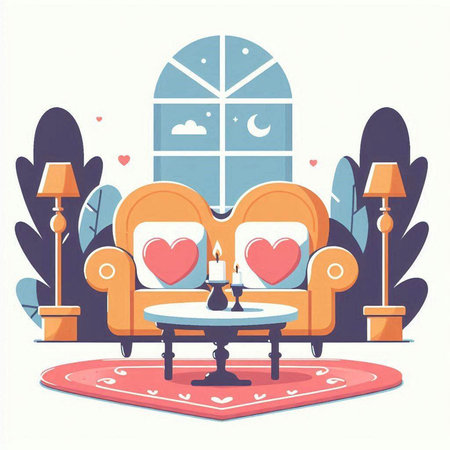 Living room interior with armchair, coffee table and candles. Vector illustrationのイラスト素材