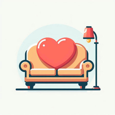 Vector illustration of a cozy sofa with a heart and a lamp.のイラスト素材