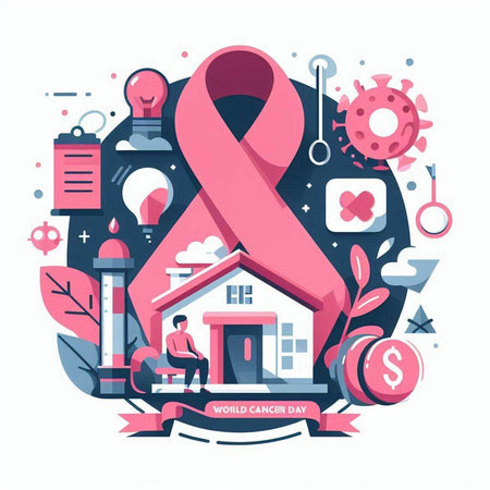 Breast cancer awareness month poster with pink ribbon and icons vector illustrationのイラスト素材