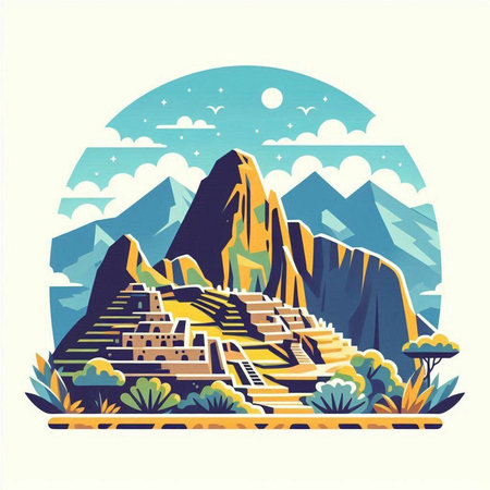 Mountain landscape with pyramids. Vector illustration. Eps 10.のイラスト素材
