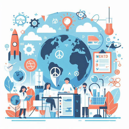 Vector illustration of modern flat design concept of education, science and research.のイラスト素材