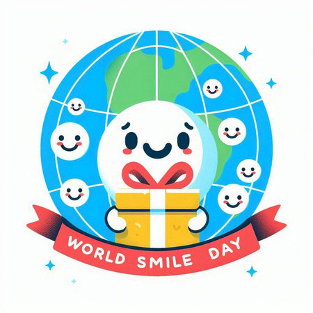 Vector illustration of happy cartoon earth with social media icons on white backgroundのイラスト素材