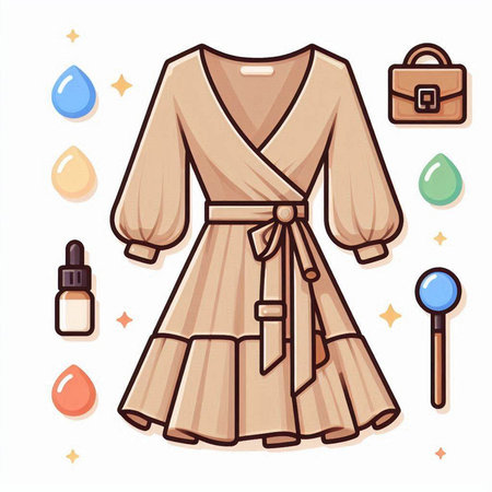 Vector illustration of a woman's dressing gown and accessories. Fashion concept.のイラスト素材