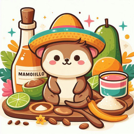 Cute cartoon hamster with mexican food. Vector illustration.のイラスト素材