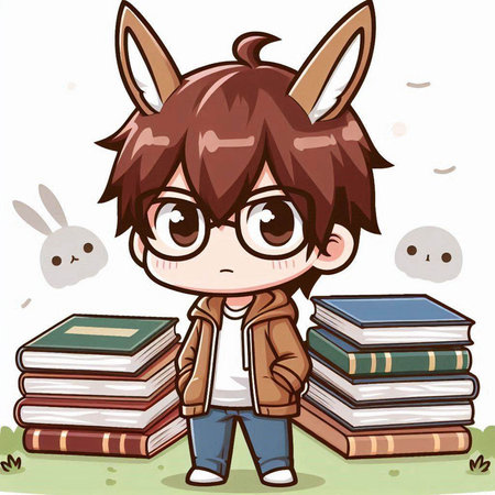 Illustration of a Kid Boy Wearing a Brown Jacket with Booksのイラスト素材
