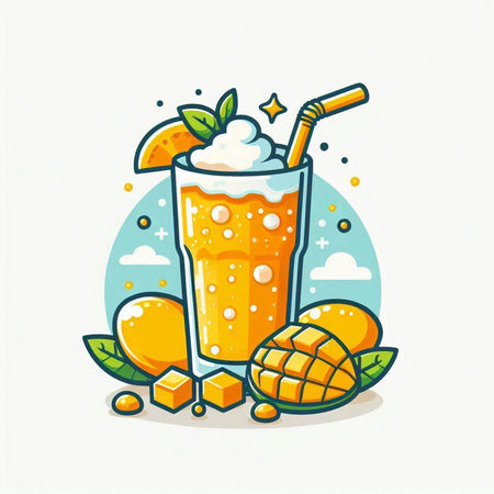 Mango smoothie. Vector illustration of a glass of mango smoothie.のイラスト素材