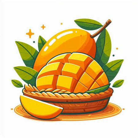 Mango fruit icon isolated on a white background. Vector illustration.のイラスト素材