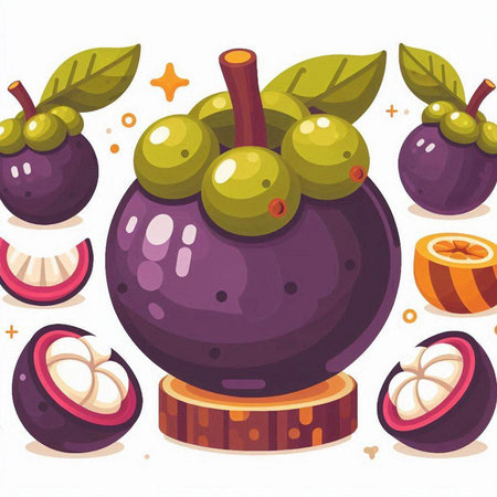 Mangosteen vector illustration. Exotic fruit. Fresh mangosteenのイラスト素材