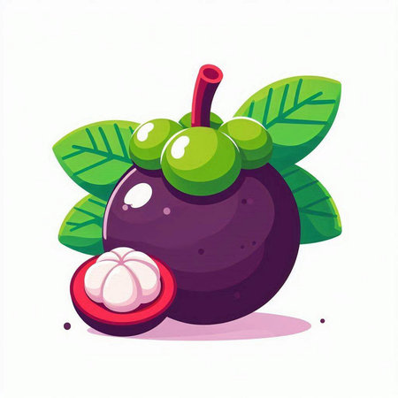 Mangosteen fruit vector illustration on white background. Exotic tropical fruit.のイラスト素材