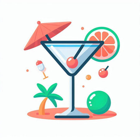Cocktail on the beach. Vector illustration in flat style.のイラスト素材