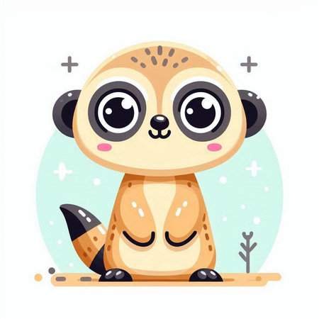 Cute kawaii meerkat. Vector illustration in flat styleのイラスト素材