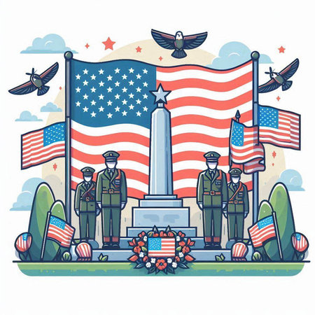 Patriotic composition with american symbols. Flat vector illustration.のイラスト素材